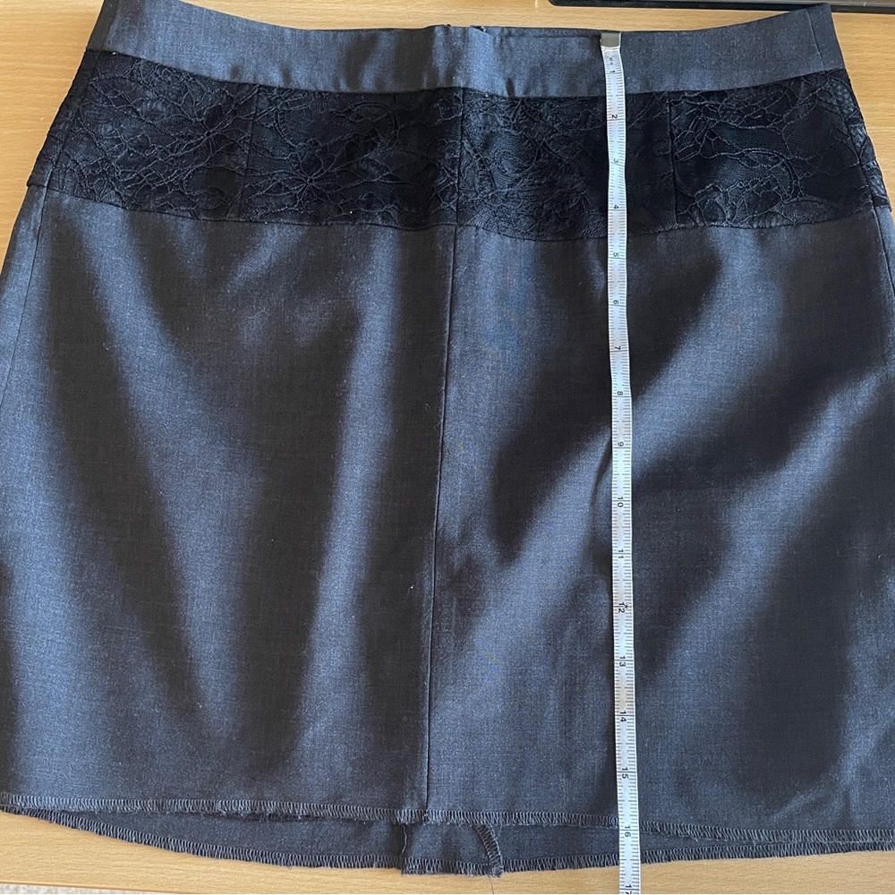NWOT Grey Mini Skirt Black Lace Embellishment - Picture 3 of 9